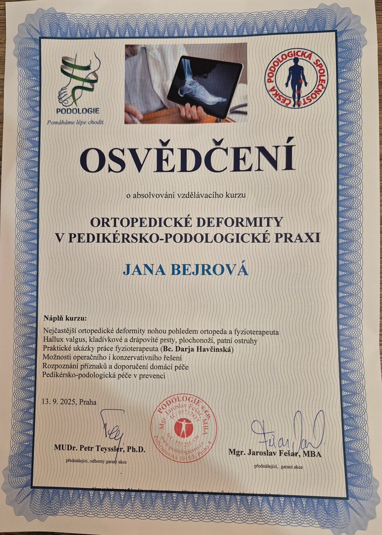 Osvědčení Ortopedické deformity v pedikérsko-podologické praxi