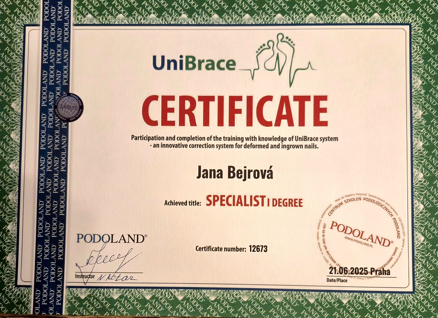 Certificate UniBrace Specialist I Degree