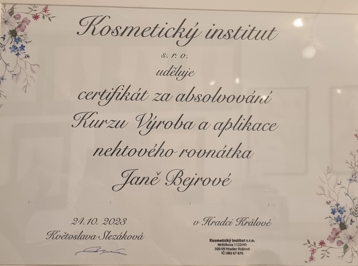 Certifikát Výroba a aplikace nehtového rovnátka