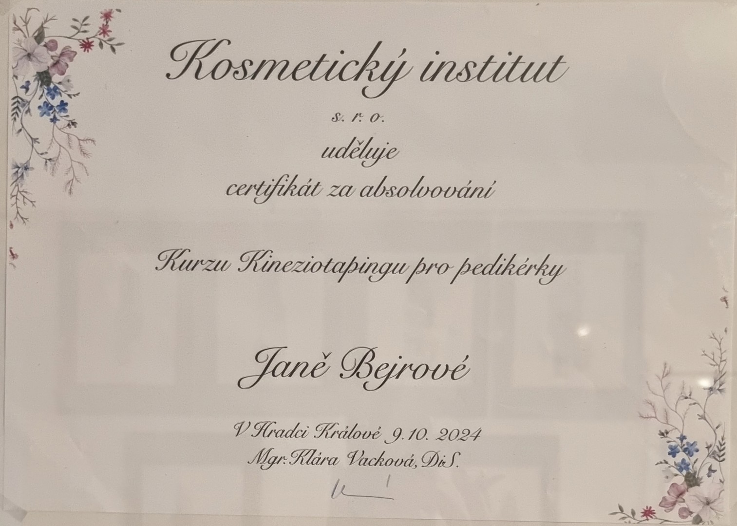 Certifikát Kineziotaping pro pedikérky