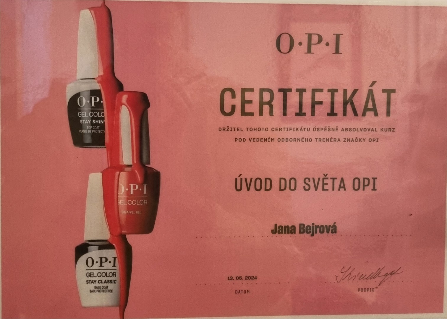 Certifikát Úvod do světa OPI